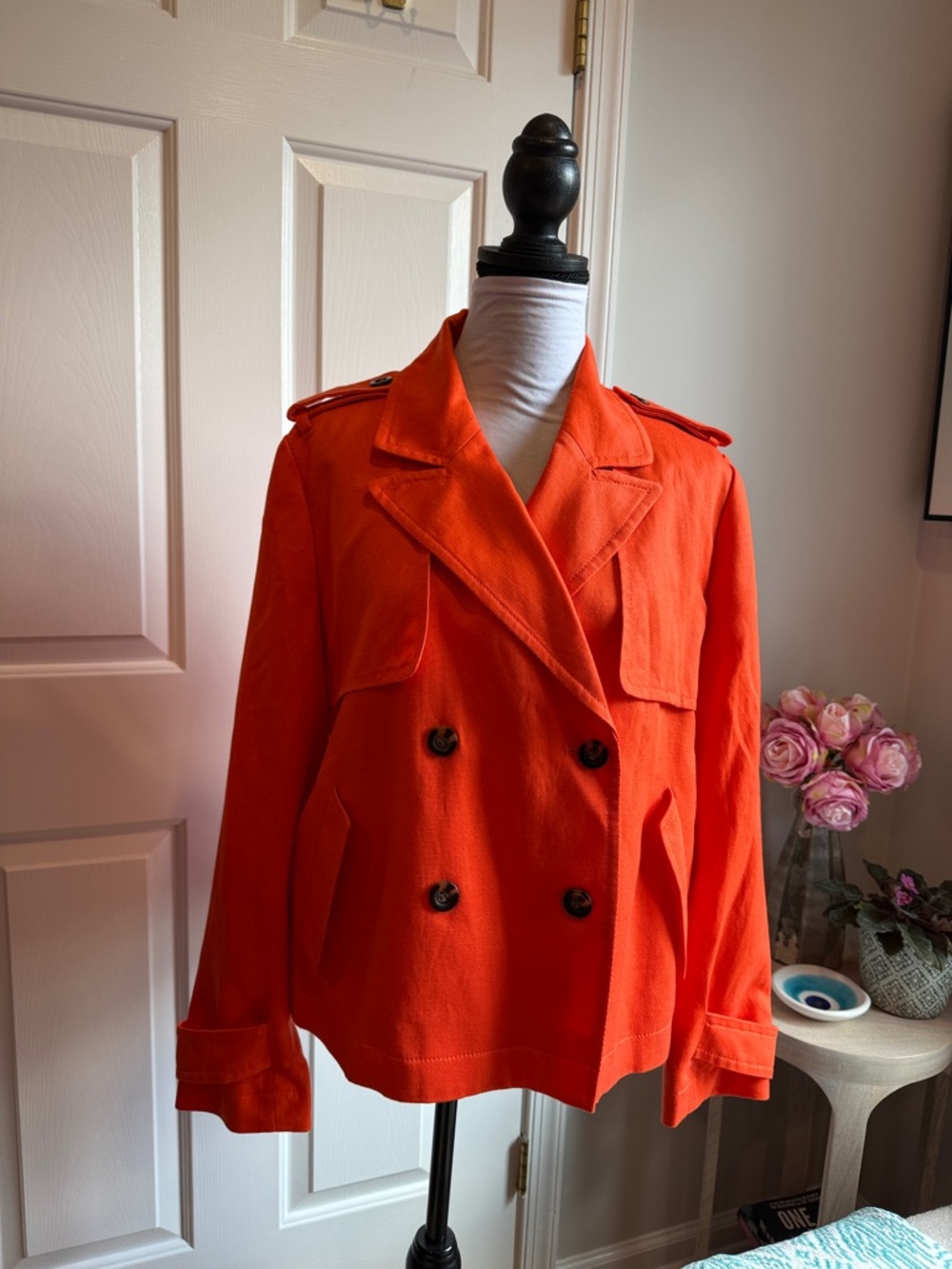 Ann Taylor Bright Orange Double-Breasted Trench Coat